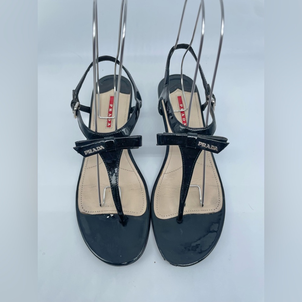 Prada Black Patent leather bow tie logo low heel wedge EU 40
Never worn. - Picture 2 of 12